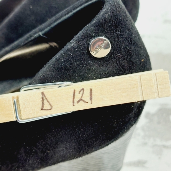 Calvin Klein Black Suede Slip On Evening/Office Silver Wedge Heels D121 - Picture 12 of 12